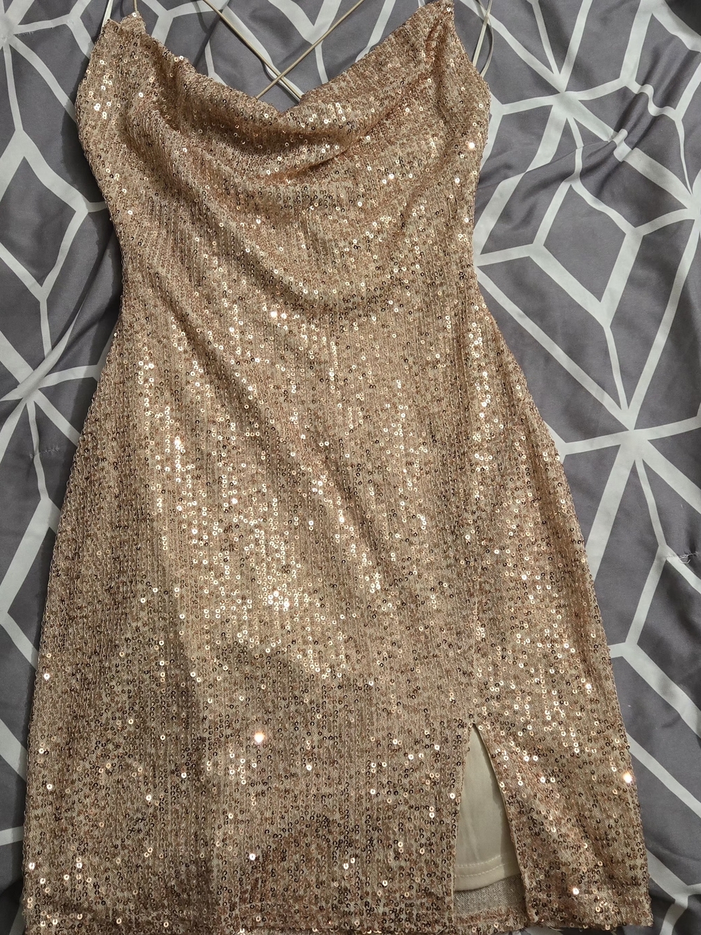 Windsor Rose Gold Sequin Spaguetti Dress